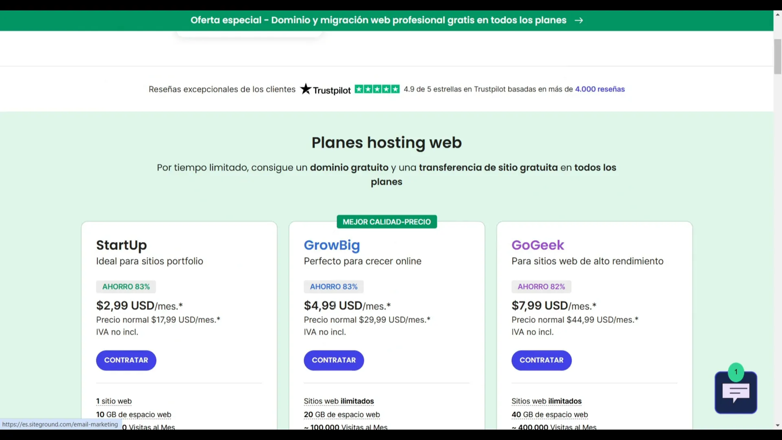 Ventajas de SiteGround
