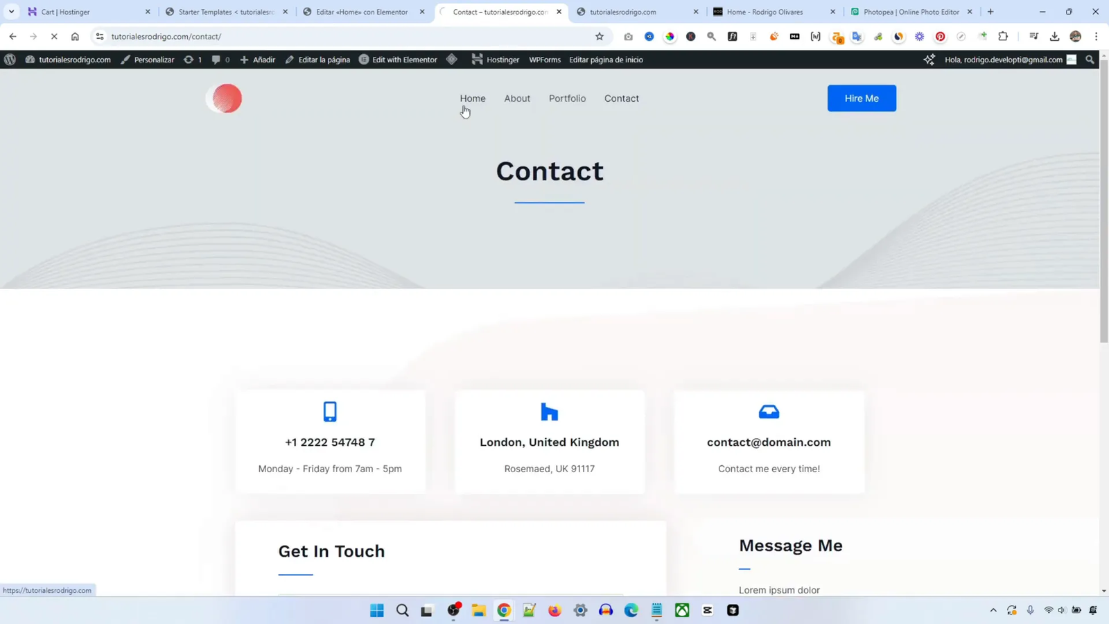 Crea tu Propia Web en 2025 con WordPress y Hostinger: Guía Completa para Principiantes 18 Ejemplo de sección de contacto