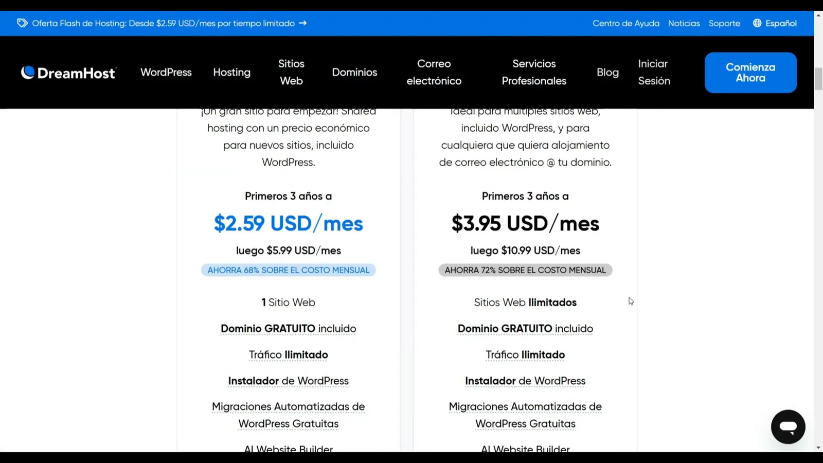 Comparativa de características de hosting