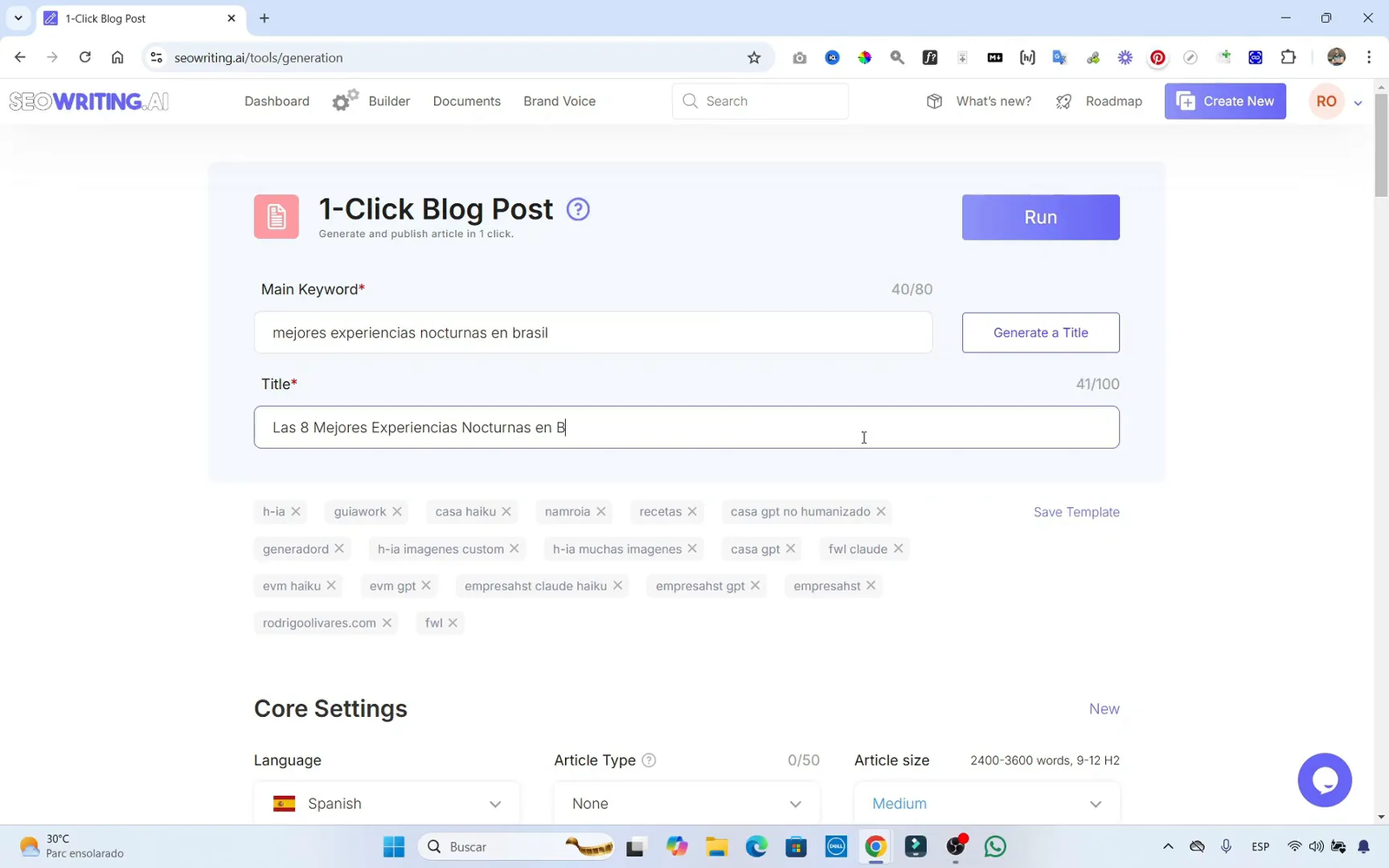 Cómo Escribir Artículos con SEOWriting Correctamente (Tutorial 2025) 6 Guardando opciones del artículo en SEOWriting