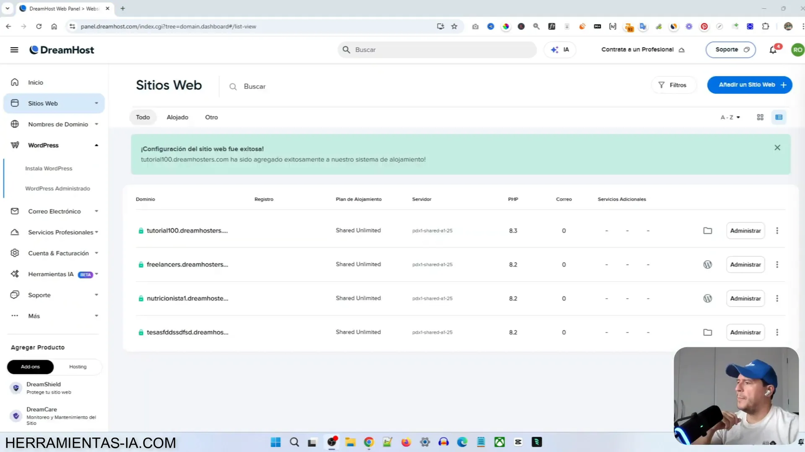 Crea tu Web WordPress Completa en Menos de 10 Minutos con esta IA 4 Panel de control de DreamHost