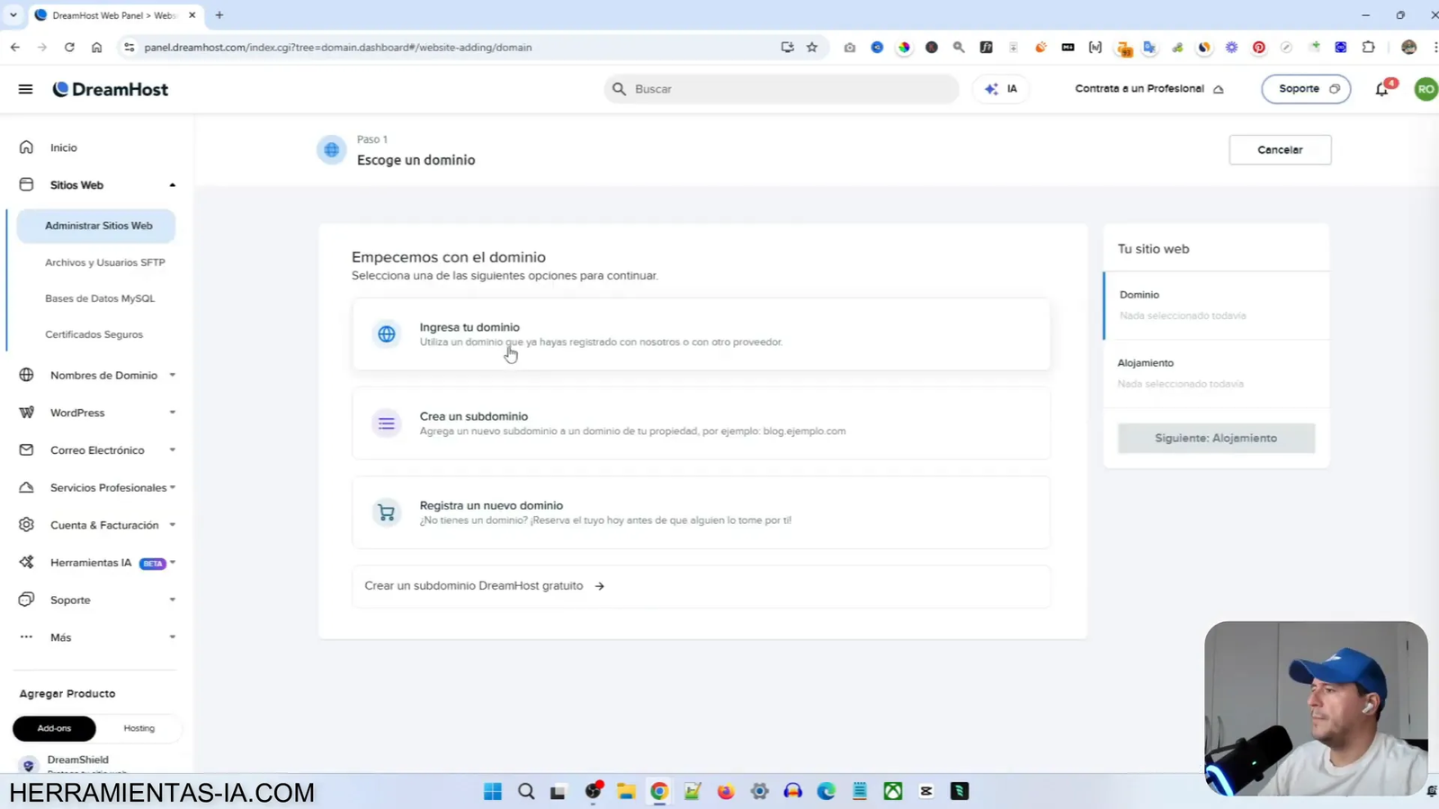 Crea tu Web WordPress Completa en Menos de 10 Minutos con esta IA 5 Uso de subdominios gratuitos en DreamHost