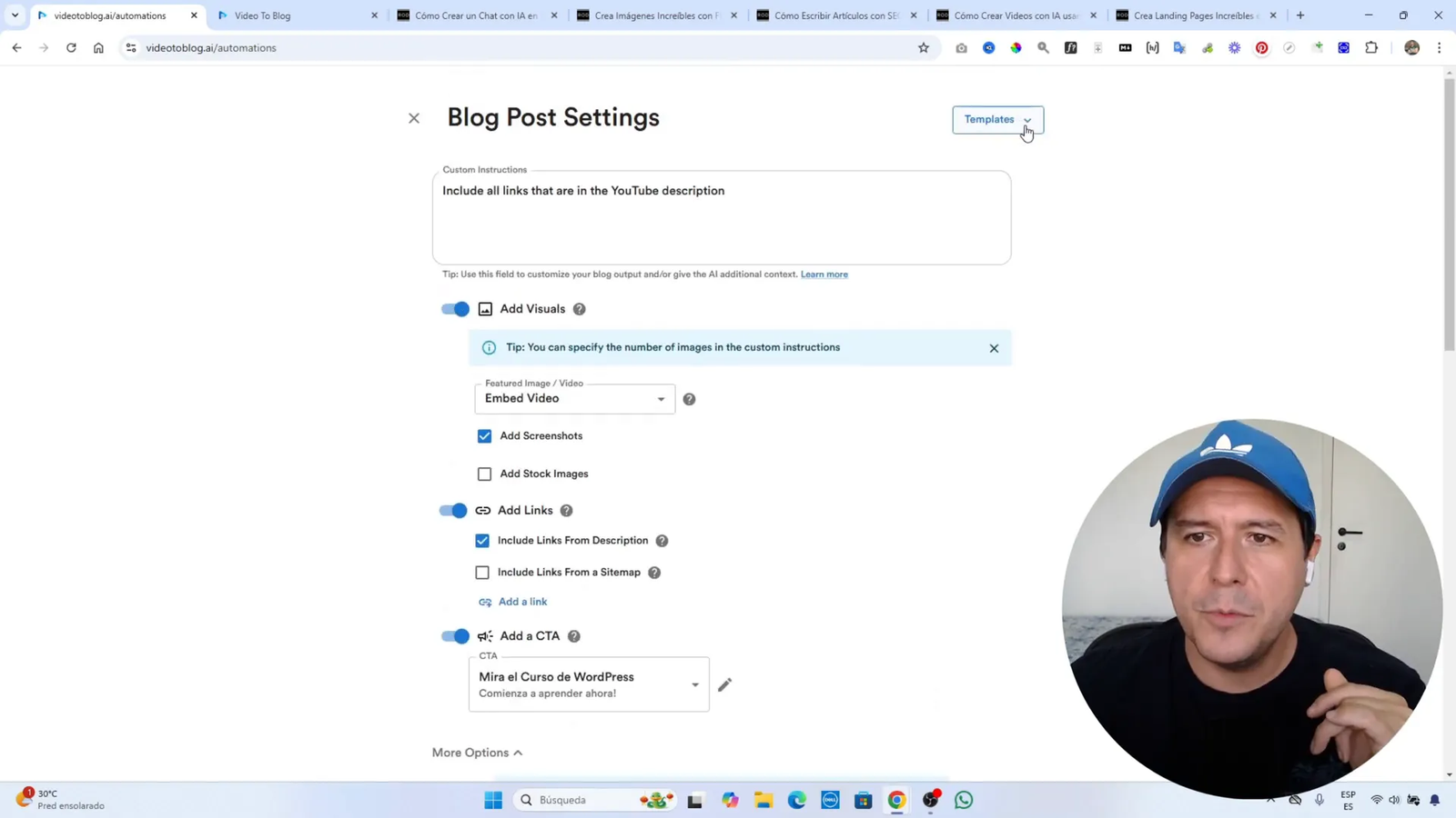Ejemplo de plantillas para diferentes tipos de contenido
