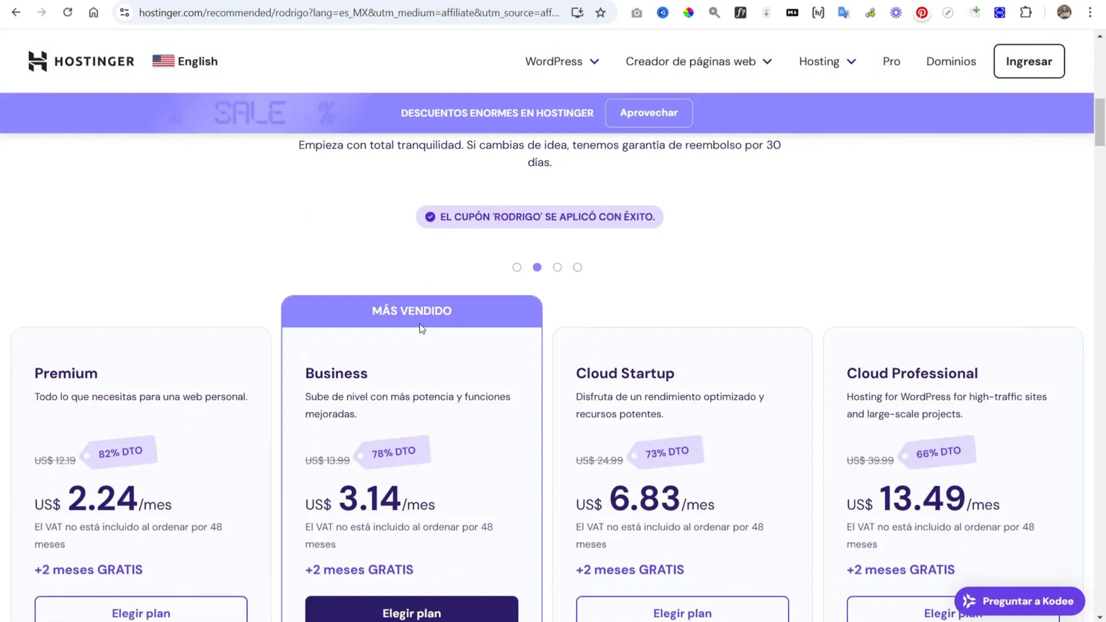 Cómo Hacer un Sitio Web para Dentista con WordPress + IA + Hostinger 2 Página de inicio de Hostinger