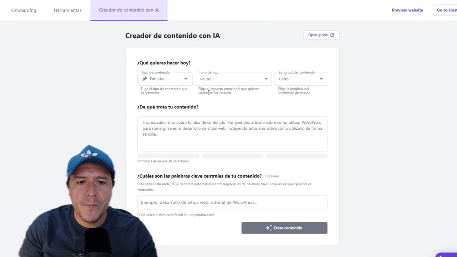 Creación de contenido con IA en Hostinger