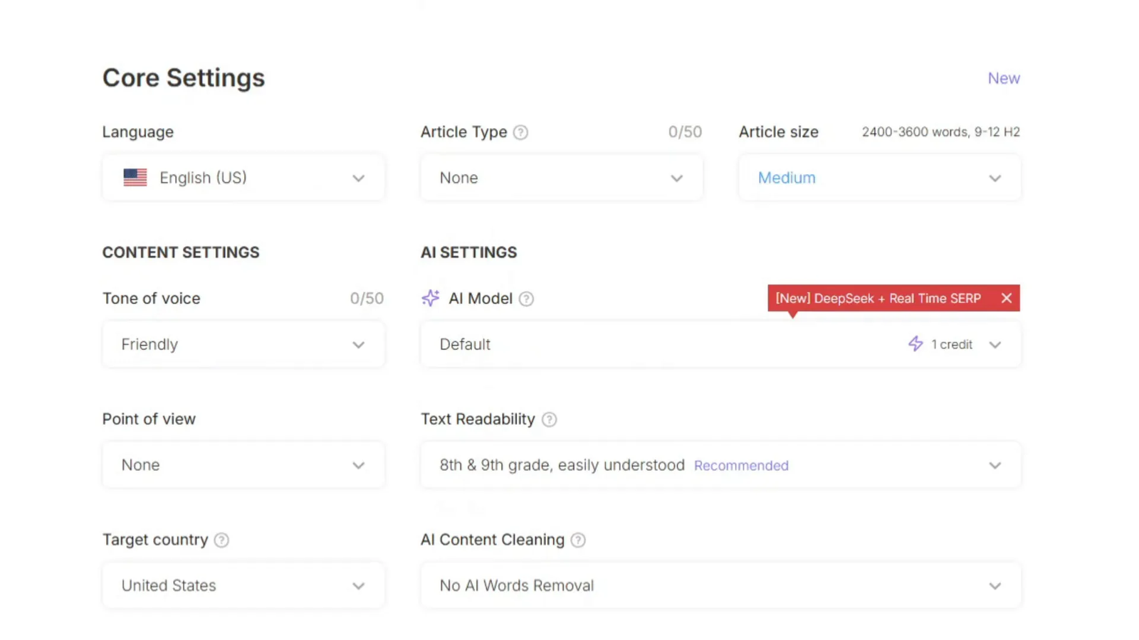 Seleccionando el tipo de artículo para generar contenido