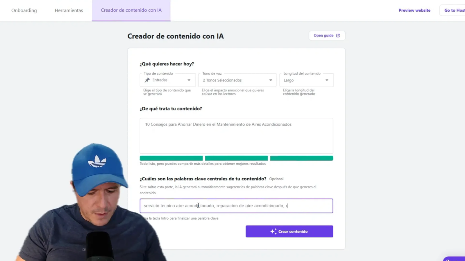 Ejemplo de palabras clave para SEO