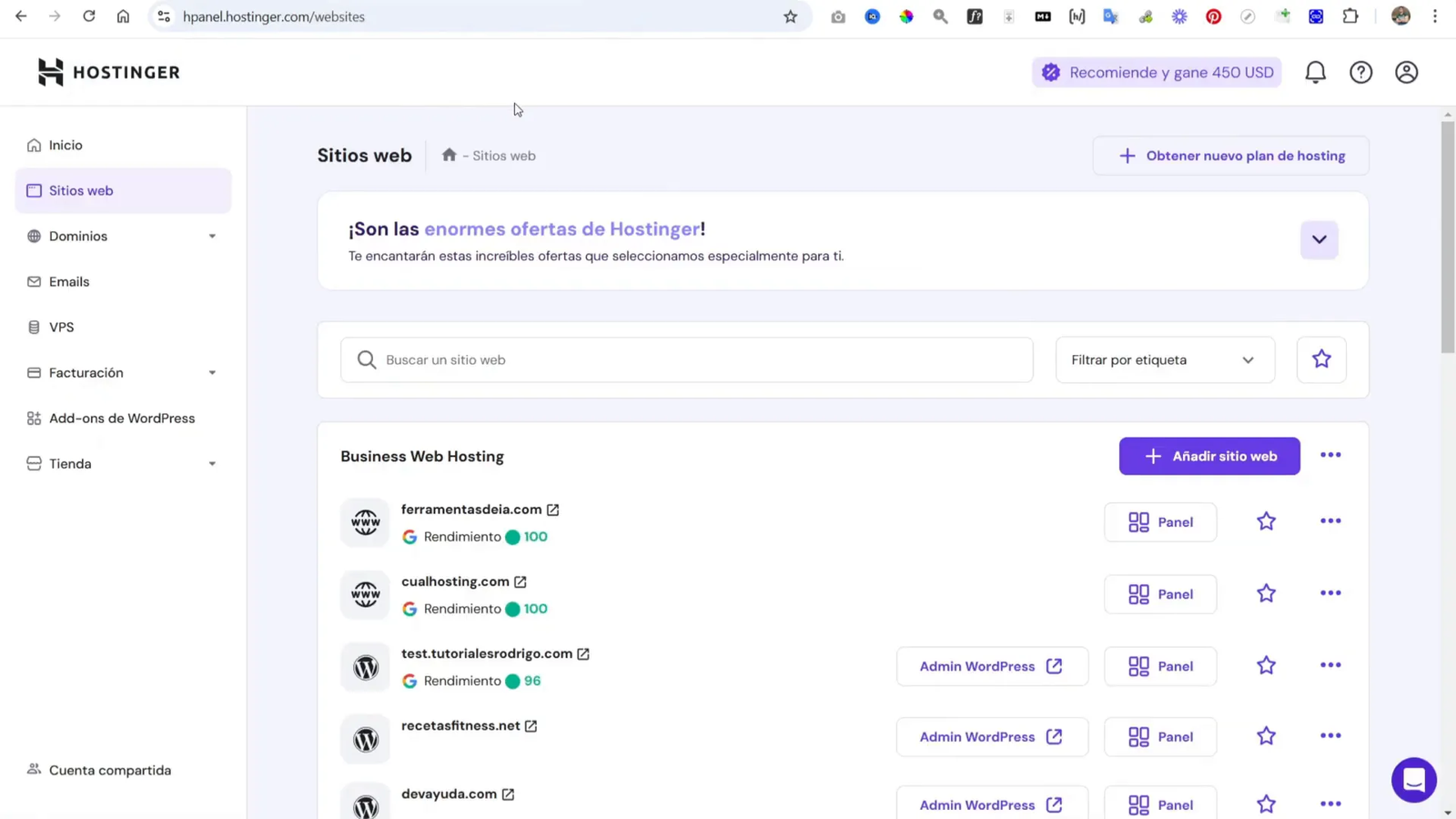 Cómo Hacer un Sitio Web para Dentista con WordPress + IA + Hostinger 3 Panel de control de Hostinger