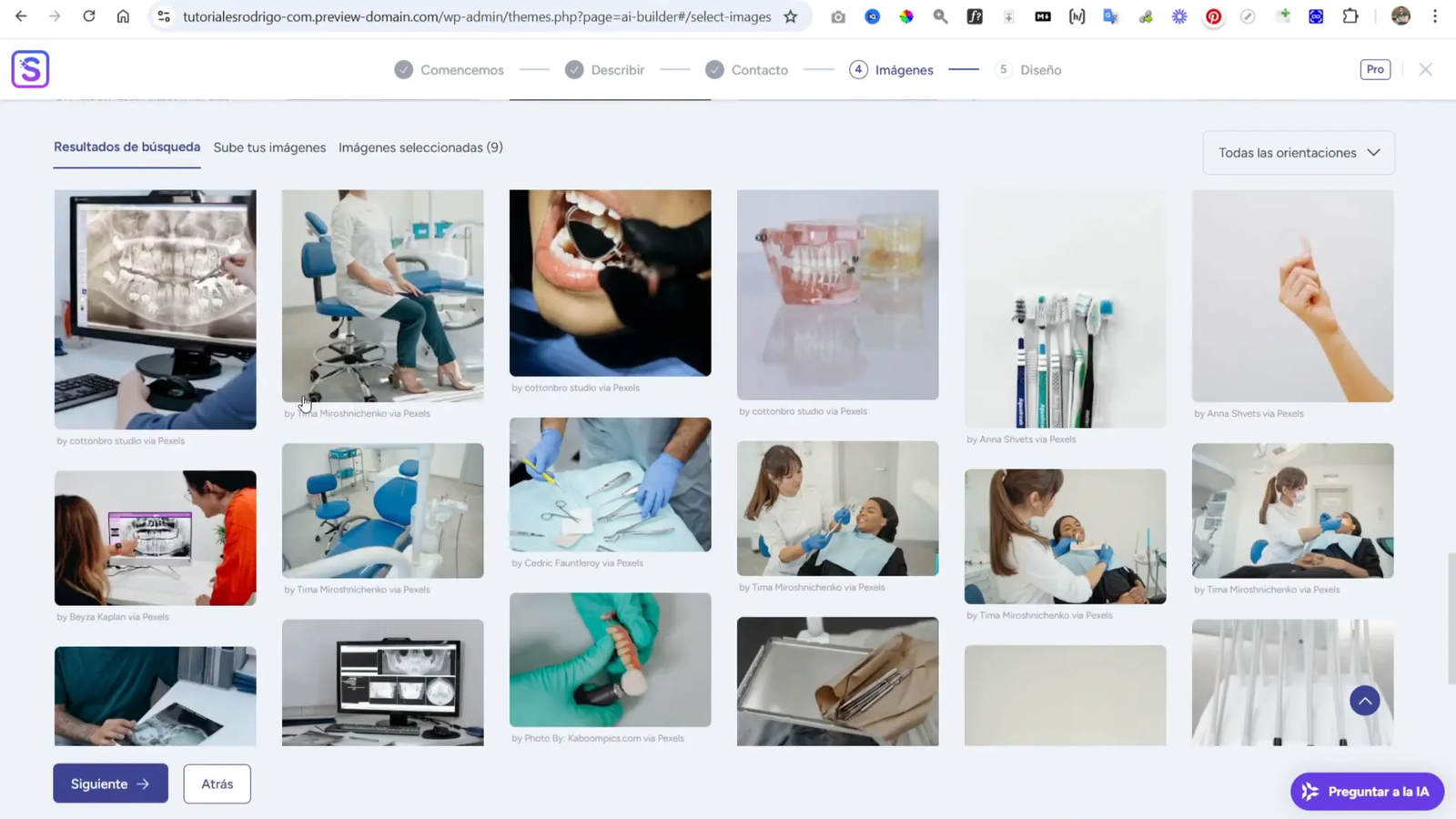 Cómo Hacer un Sitio Web para Dentista con WordPress + IA + Hostinger 9 Selección de imágenes para el sitio