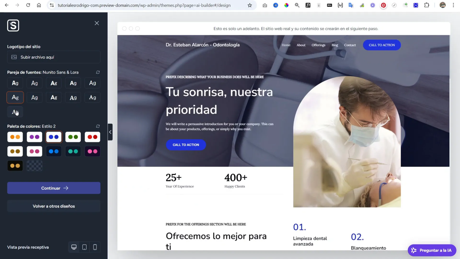 Cómo Hacer un Sitio Web para Dentista con WordPress + IA + Hostinger 10 Ejemplo de combinaciones de colores