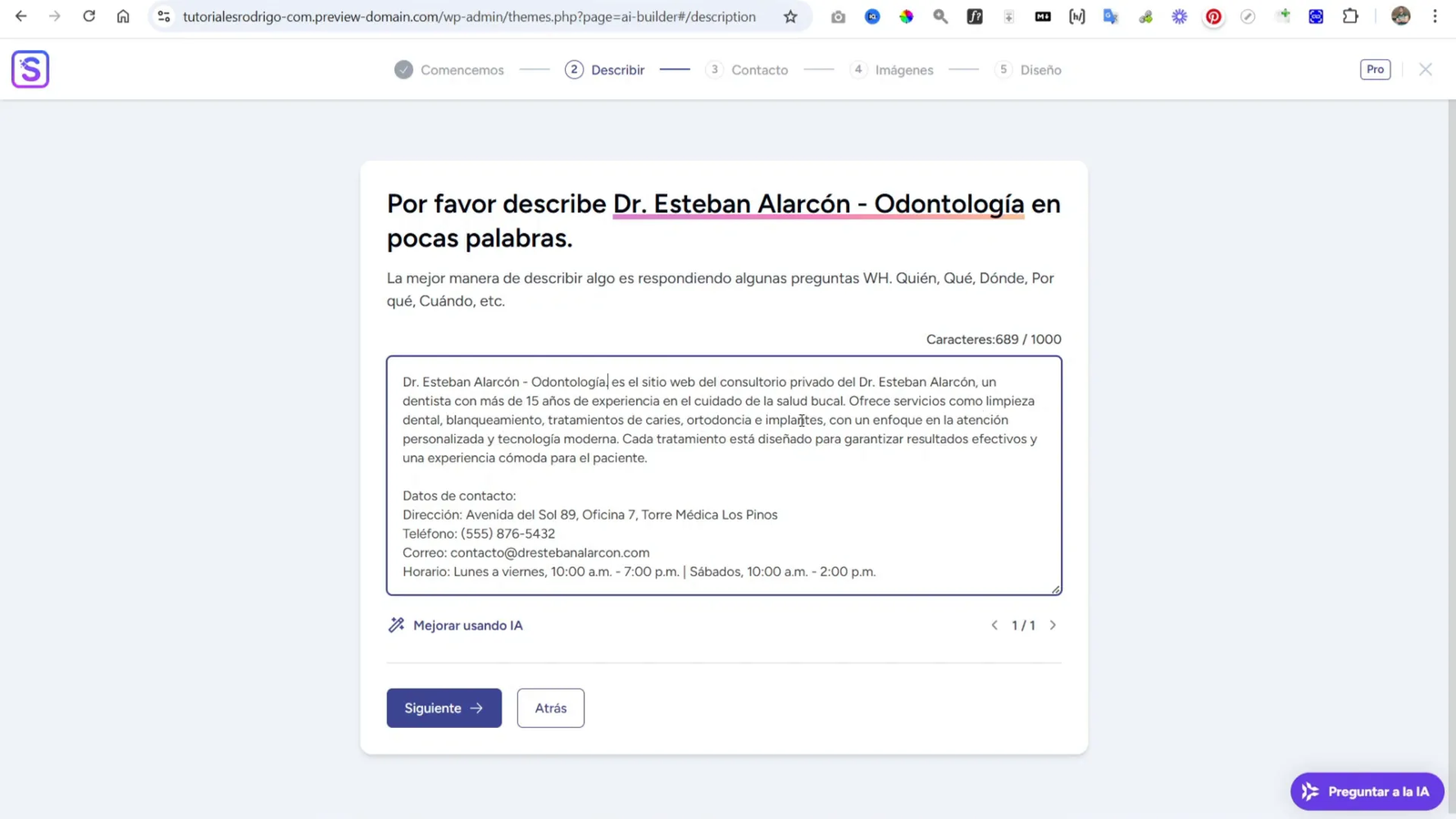 Cómo Hacer un Sitio Web para Dentista con WordPress + IA + Hostinger 8 Ejemplo de contenido personalizado