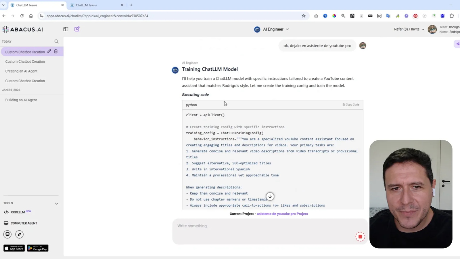 Configuración del asistente de YouTube en ChatLLM