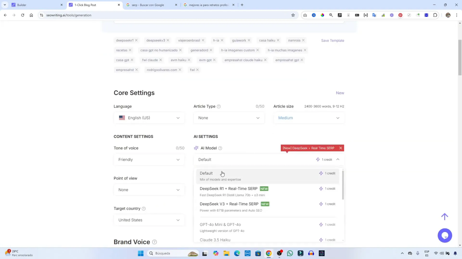 Generando el artículo con SEO Griding