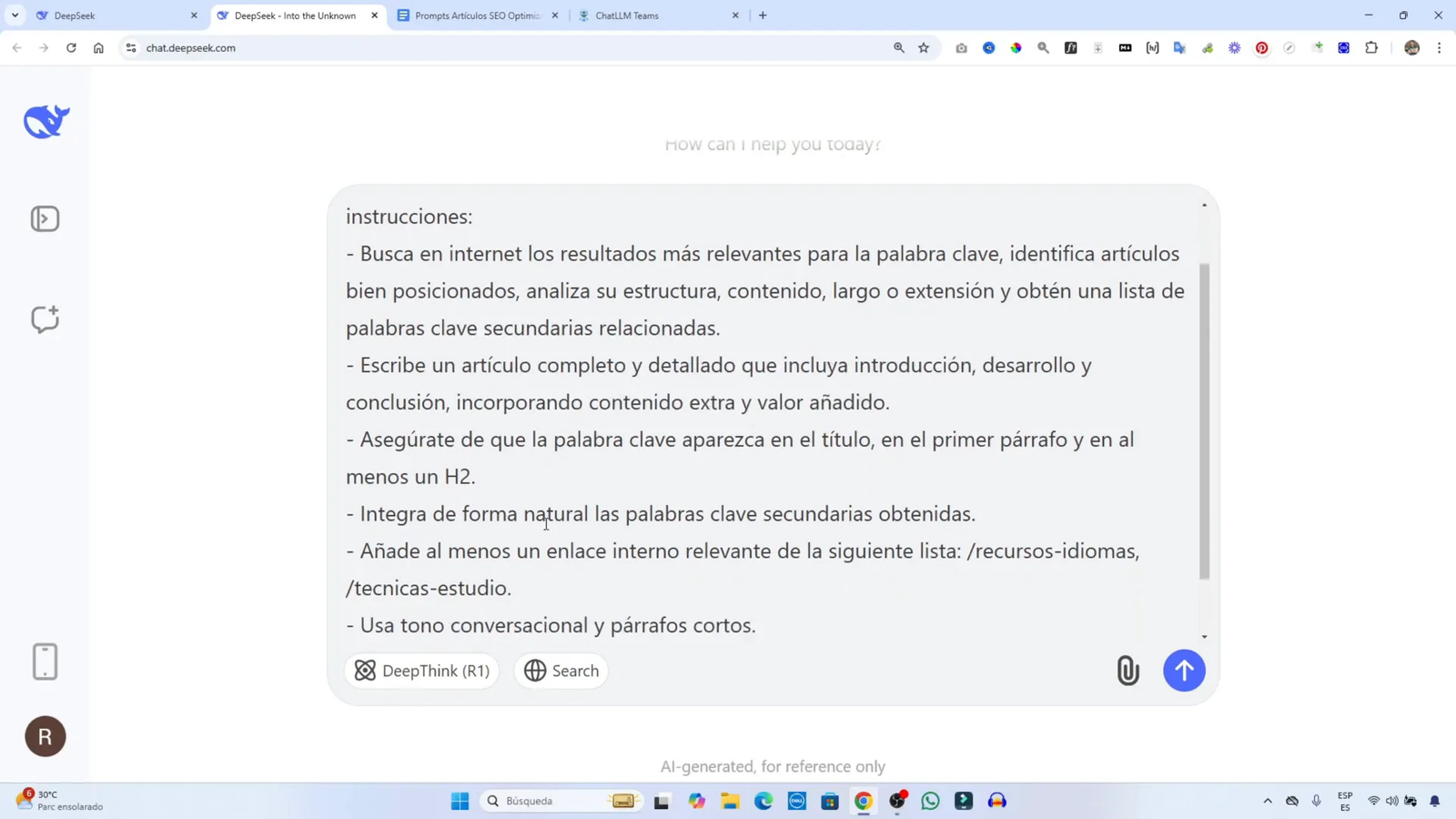 Instrucciones detalladas para Deepseek
