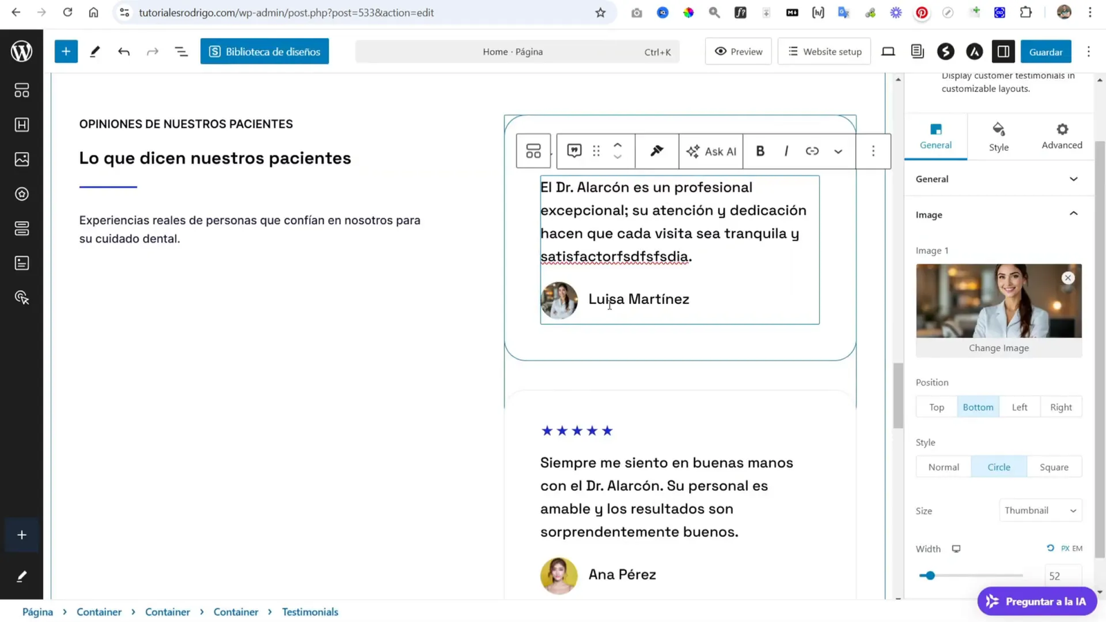 Cómo Hacer un Sitio Web para Dentista con WordPress + IA + Hostinger 16 Añadiendo imágenes al contenido