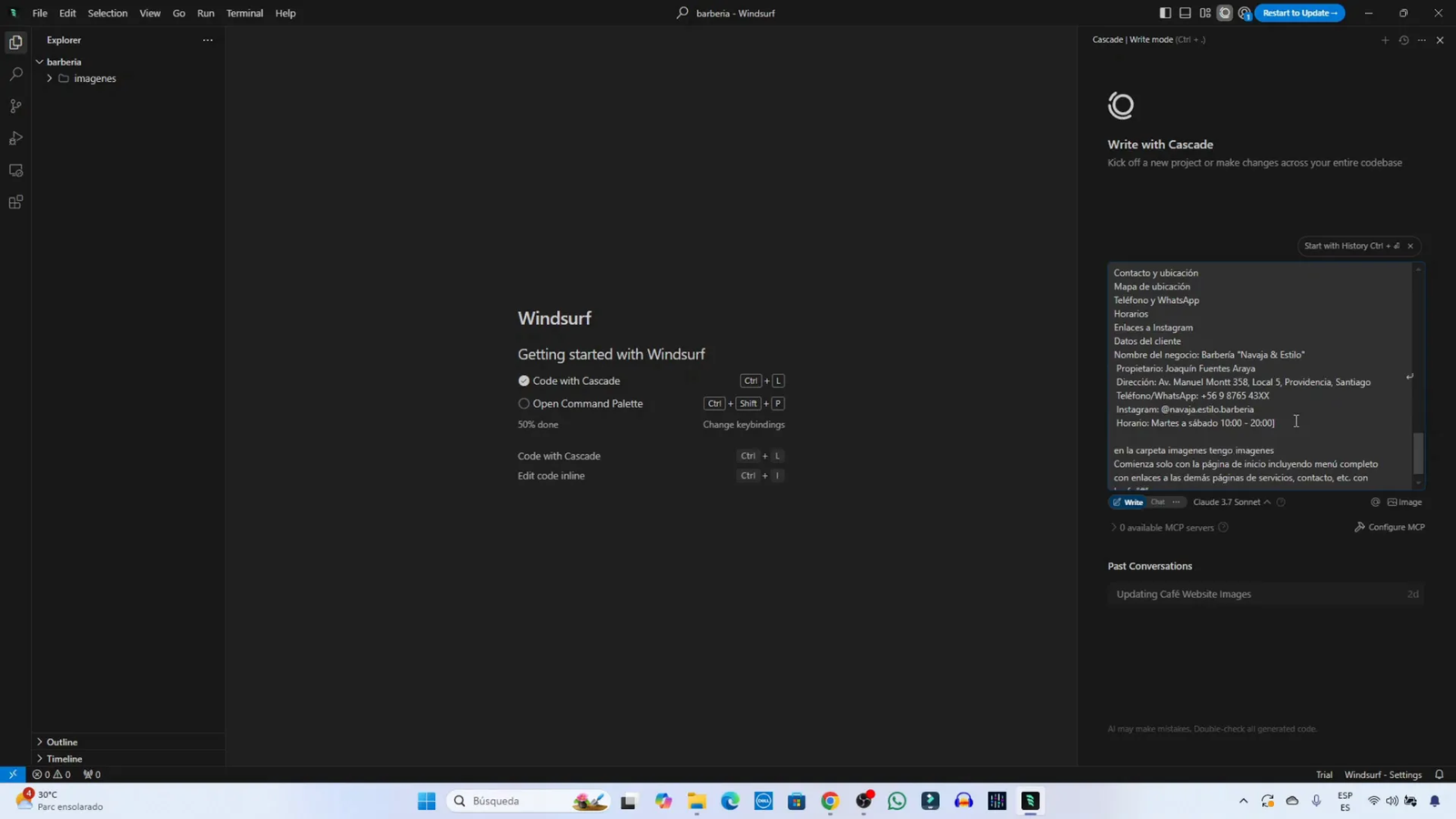 Copia mi Método: Crea Sitios Web Completos para Clientes o para Ti usando IA 7 Ejecutando el prompt para crear el sitio