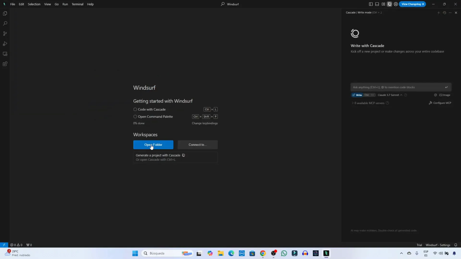 Seleccionar carpeta del proyecto en Windsorf