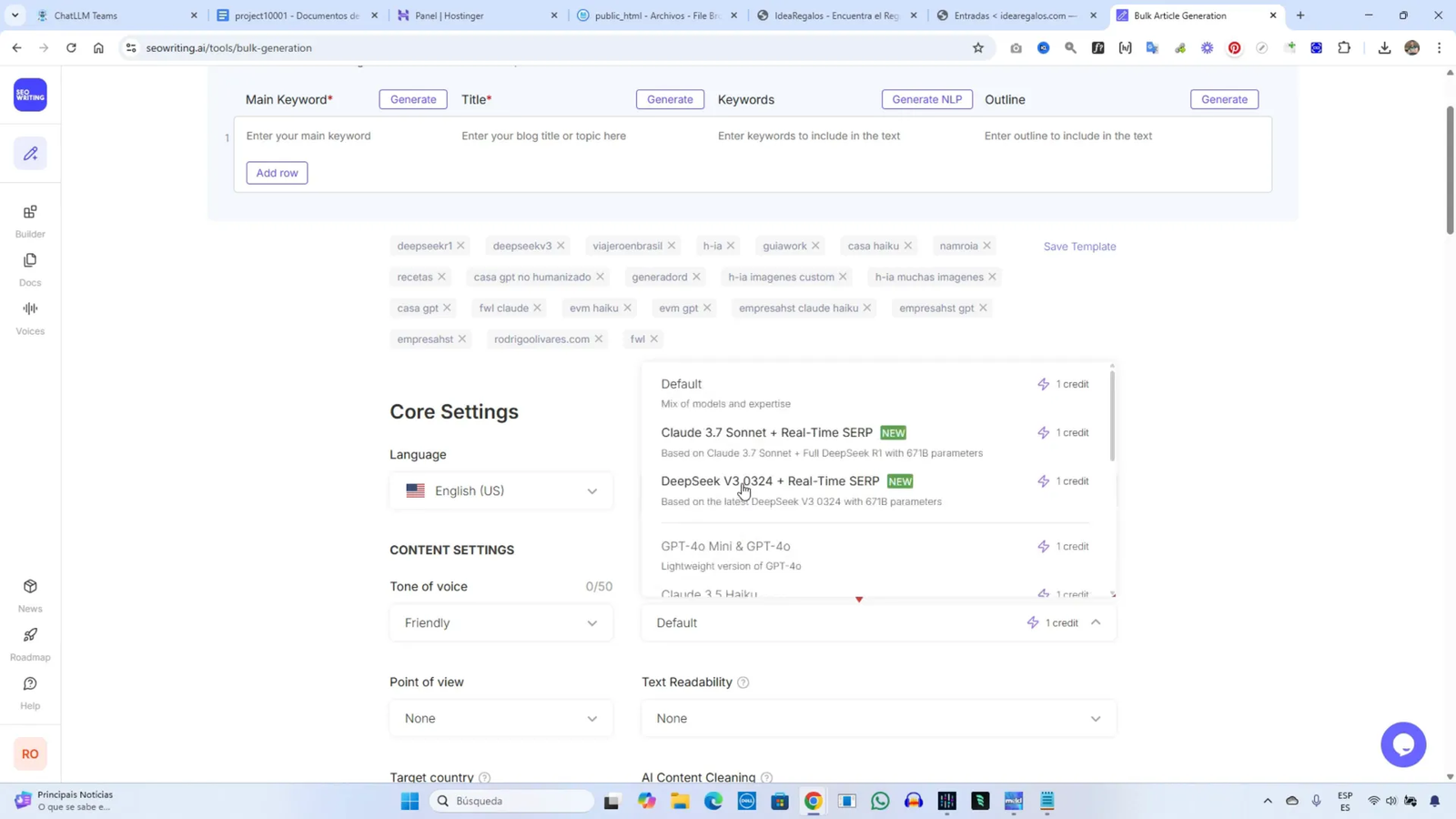 Creando una Web Nicho Rentable con IA desde 0 - Parte 3 16 Configurando SEO Writing para la creación de artículos