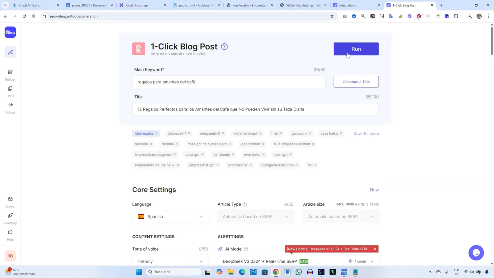 Creando una Web Nicho Rentable con IA desde 0 - Parte 3 17 Ejecutando la creación del artículo con SEO Writing