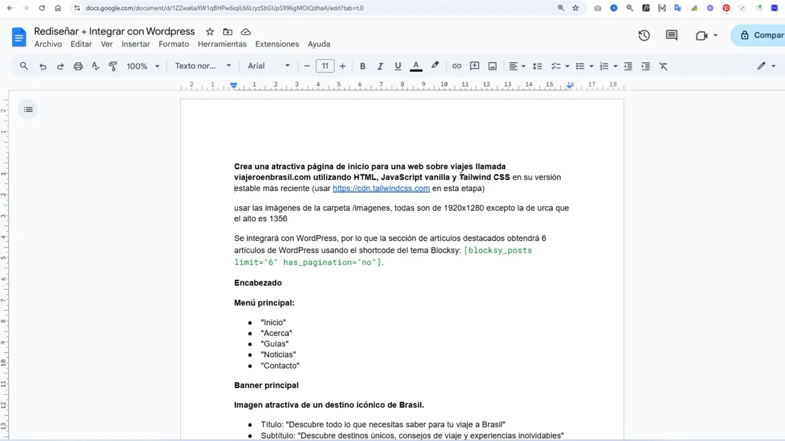 Creación de la Página de Inicio