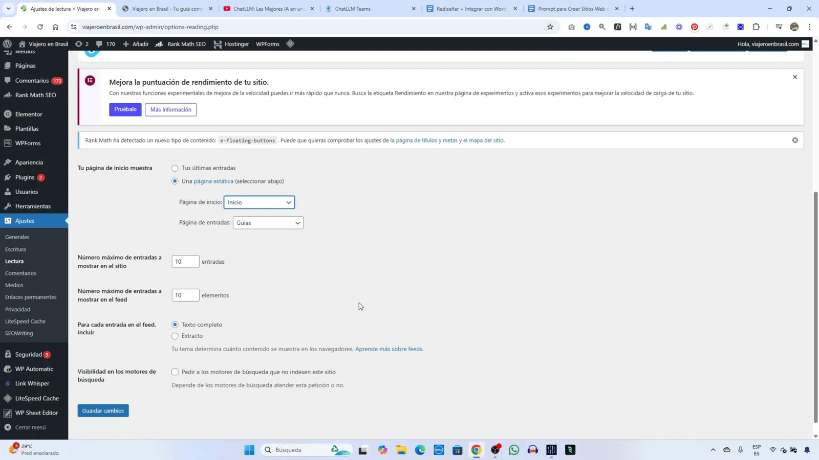 Configurando la página de inicio en WordPress