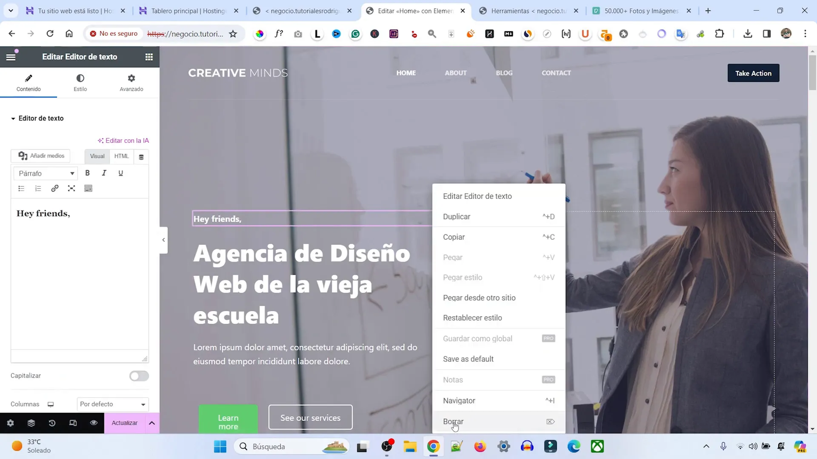 Editar textos en Elementor