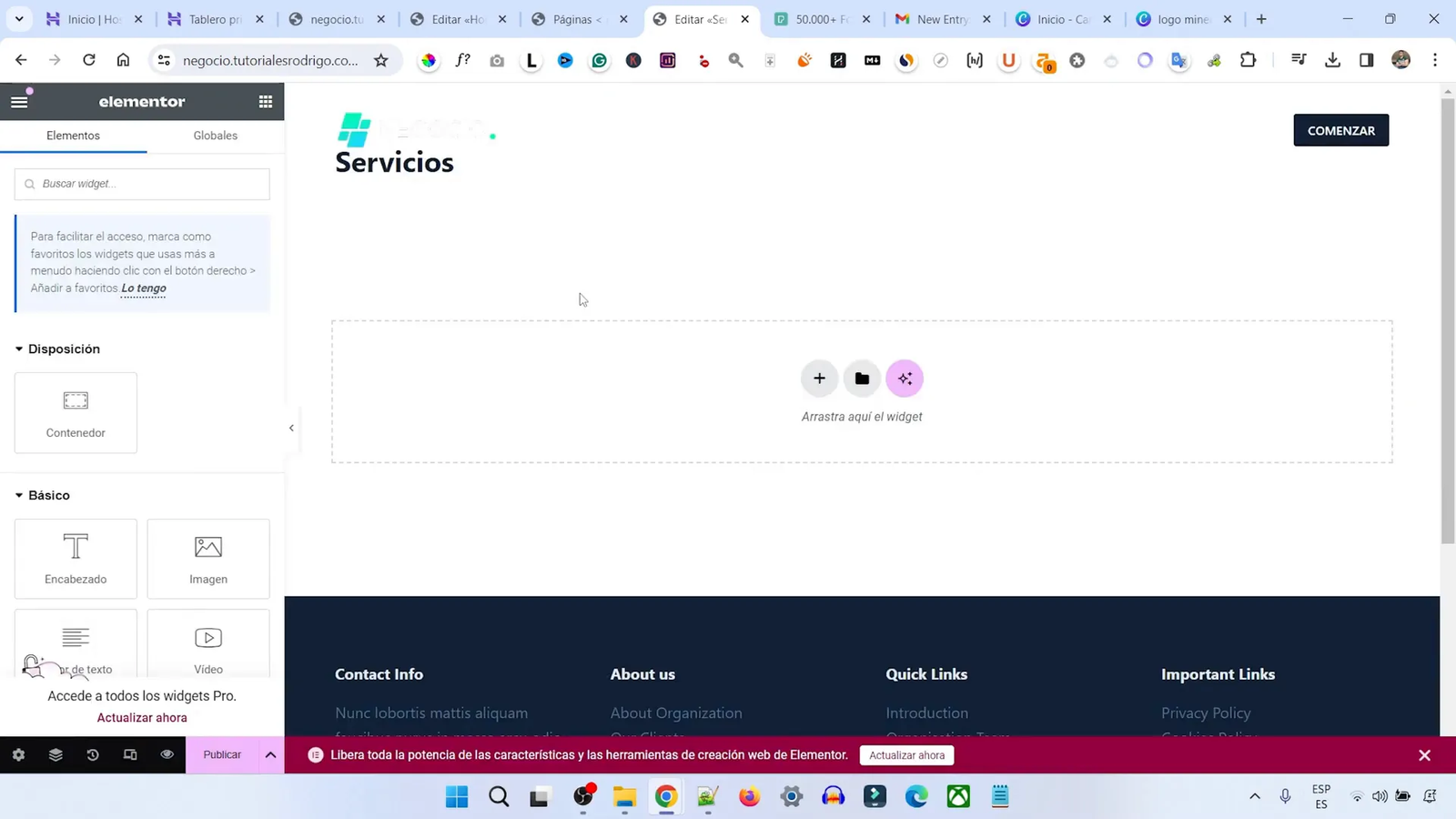 Crear nueva página de servicios en WordPress