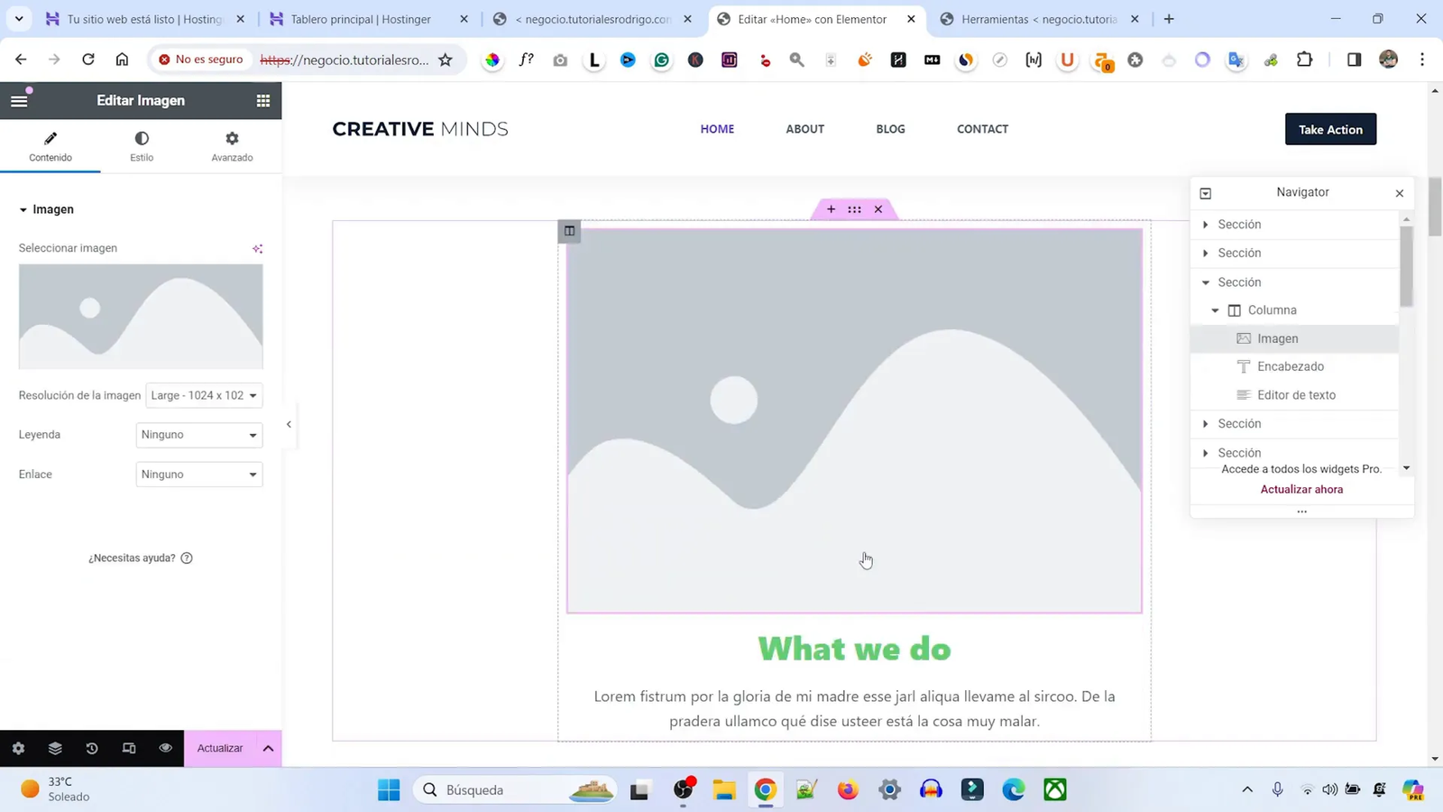 Agregar imagen en Elementor arrastrando el widget