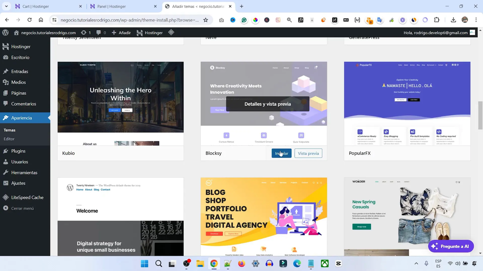 Instalación del tema Blocksy en WordPress