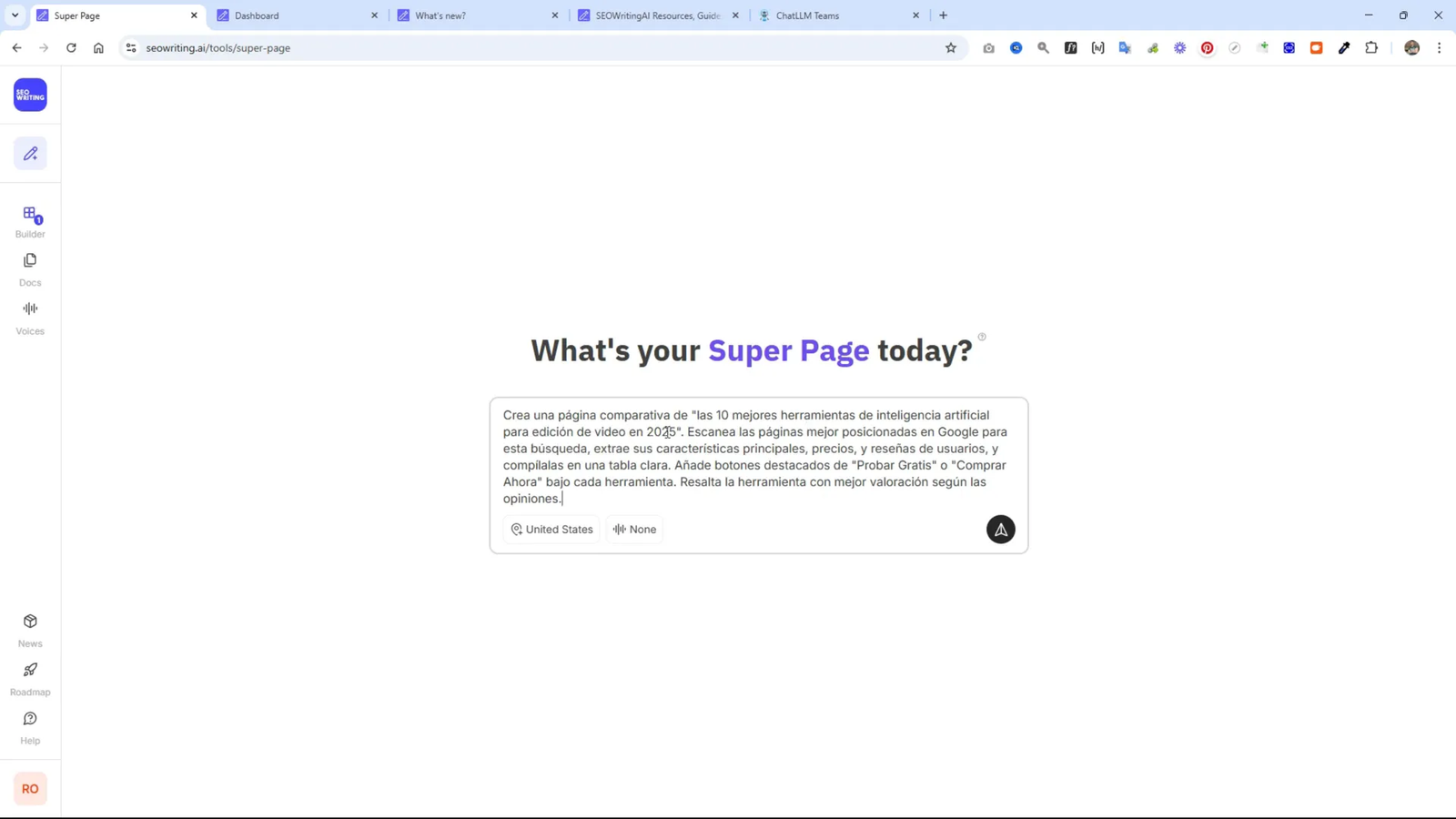 Crea Increíbles Páginas Web con este Agente IA para SEO 4 Creación de una página comparativa de herramientas de IA
