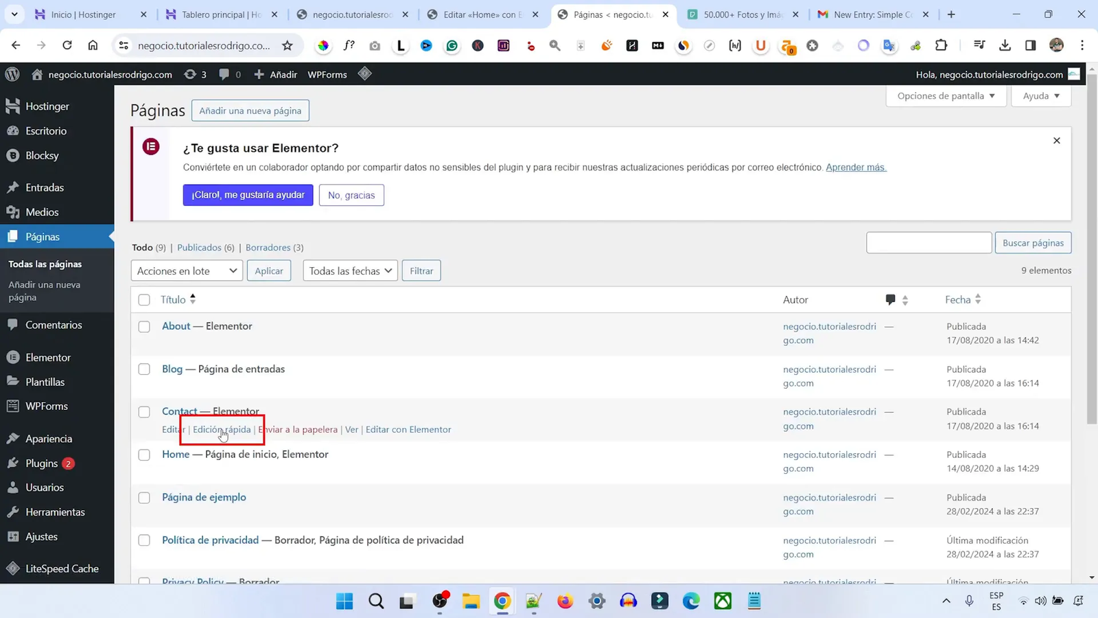 Edición rápida de títulos de páginas en WordPress