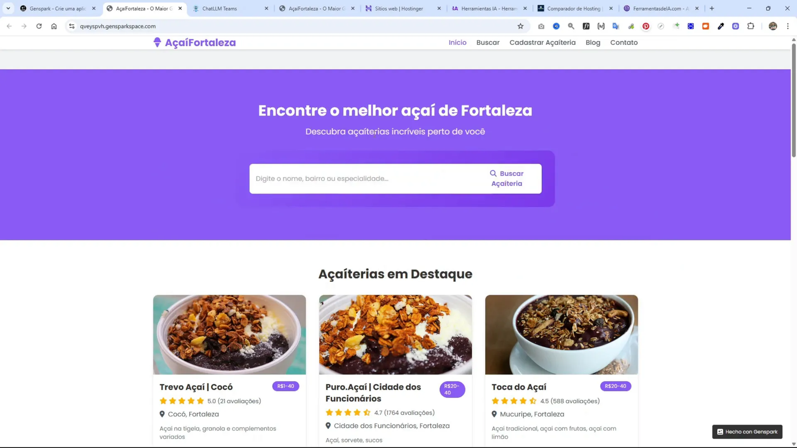 Diseño inicial del directorio de açai en Fortaleza