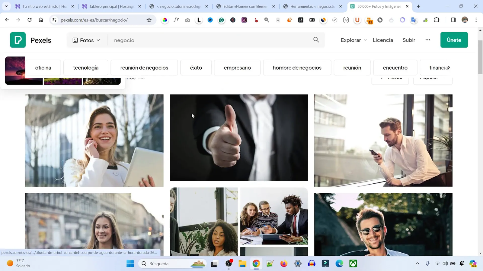 Banco de imágenes Pexels mostrando búsqueda de imágenes para negocio