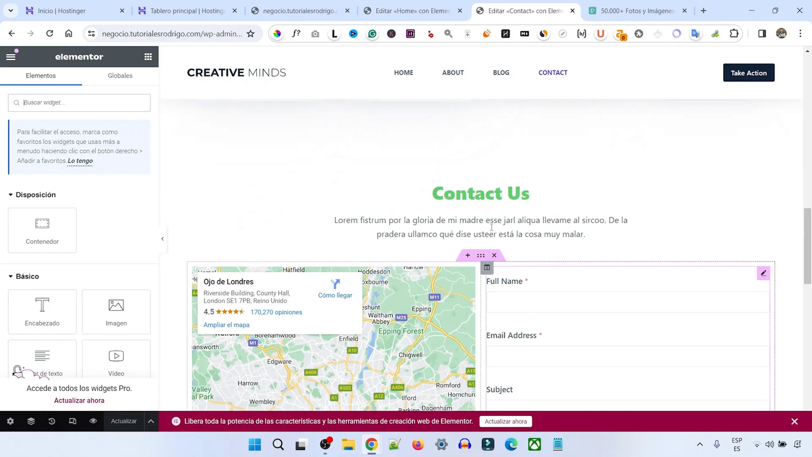 Editar formulario de contacto con Elementor
