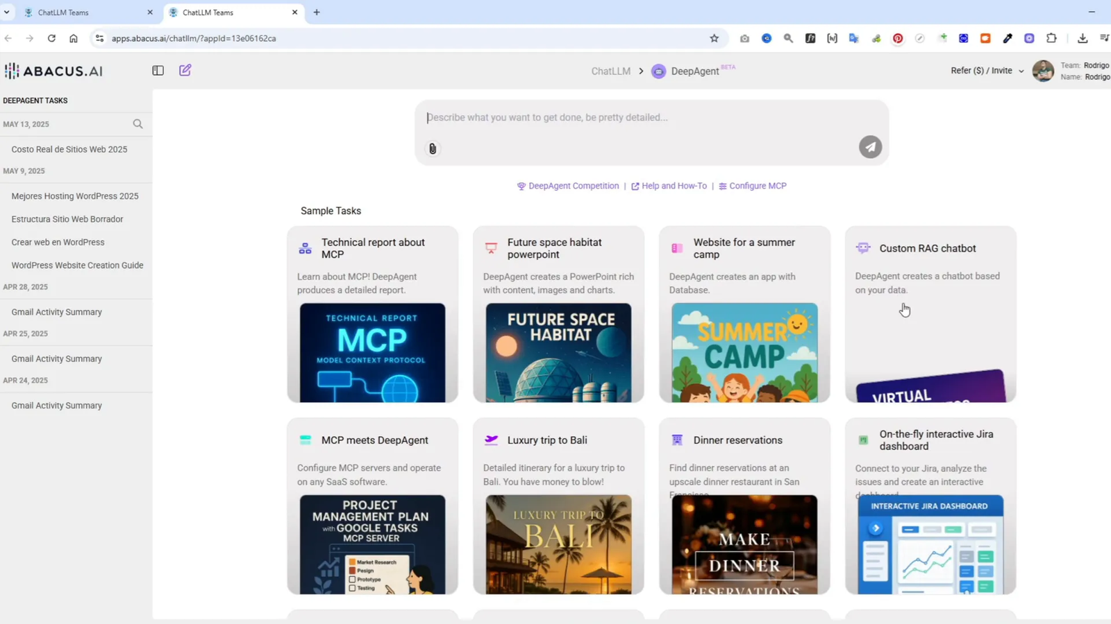 DeepAgent: El Agente de IA que Hace TODO por Ti (Sitios Web, Apps, Asistentes y Más) 3 Interfaz de configuración de Deep Agent