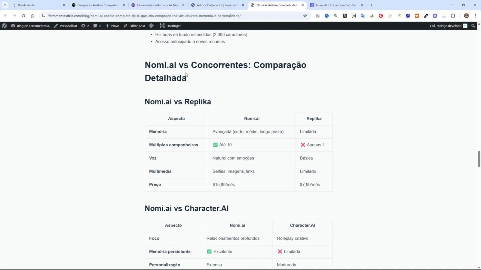 Crea Artículos para tu Directorio Web con estos Agentes de IA 3 Captura de pantalla con imágenes reales y análisis detallado de la herramienta Nomi AI