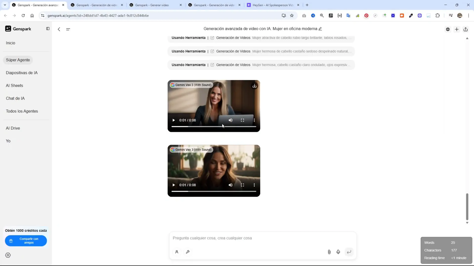 Esta es la forma MÁS FÁCIL de crear VIDEOS con IA (GENSPARK + VEO 3) 5 Varias versiones de videos generados con prompts diferentes