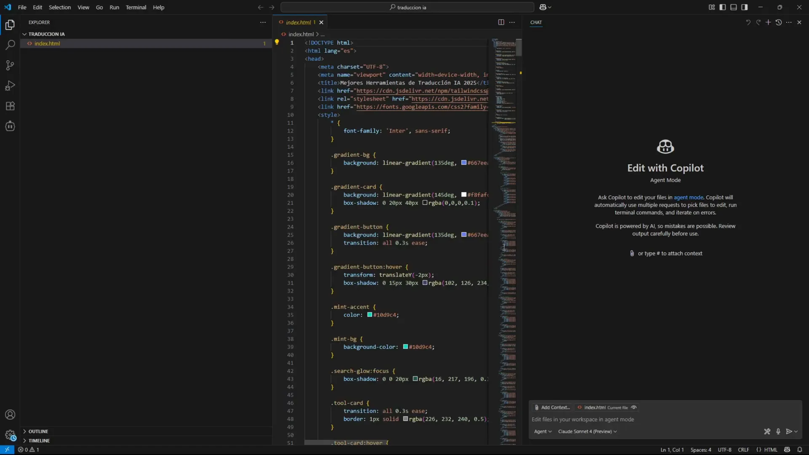 Prompt para diseño de página de inicio en Tailwind CSS y características clave