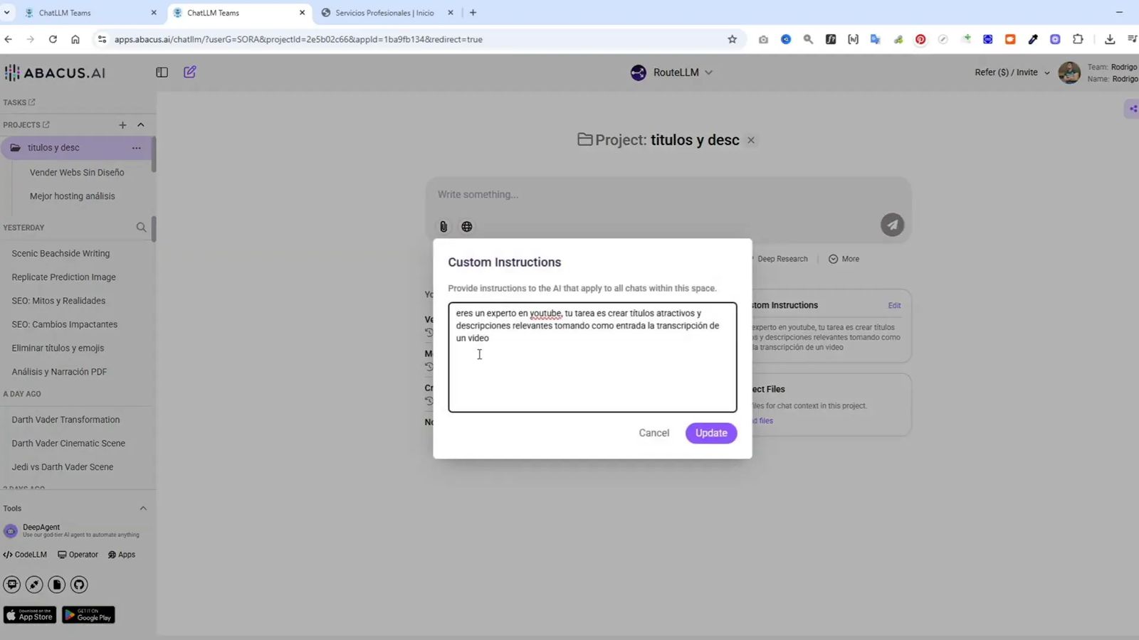 DeepAgent: El Agente de IA que Hace TODO por Ti (Sitios Web, Apps, Asistentes y Más) 7 Agente sugiriendo títulos y descripciones para videos