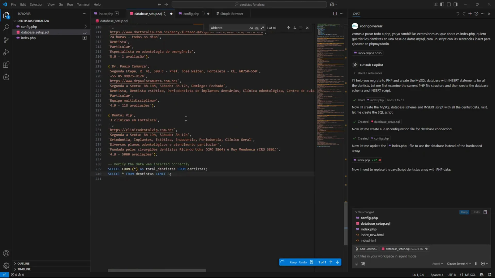 Así Creo Directorios Web con IA (Más Rentables que una Web Nicho) - Copia Mi Método 10 Script SQL para crear tabla y agregar dentistas a la base de datos MySQL
