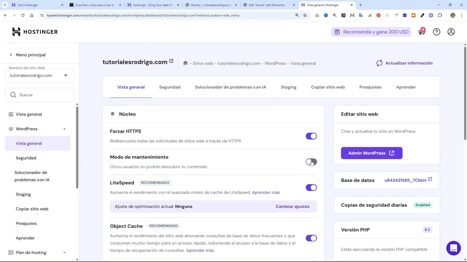 Activación modo mantenimiento en Hostinger