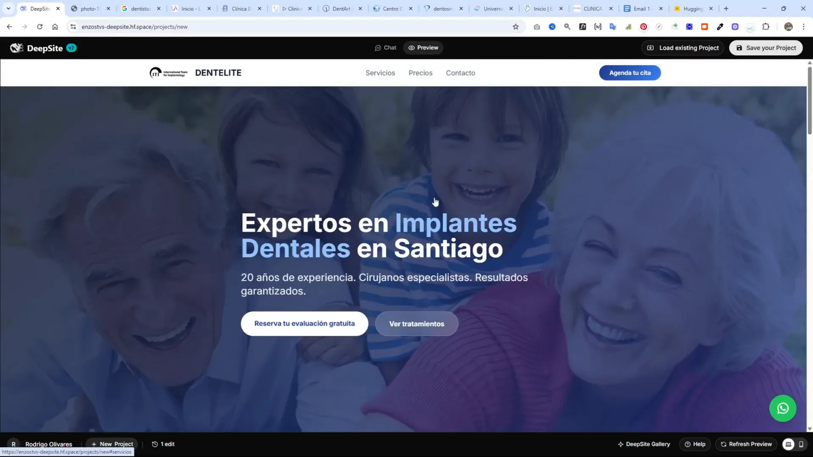 Resultado del rediseño automático de una página web con DeepSite v2