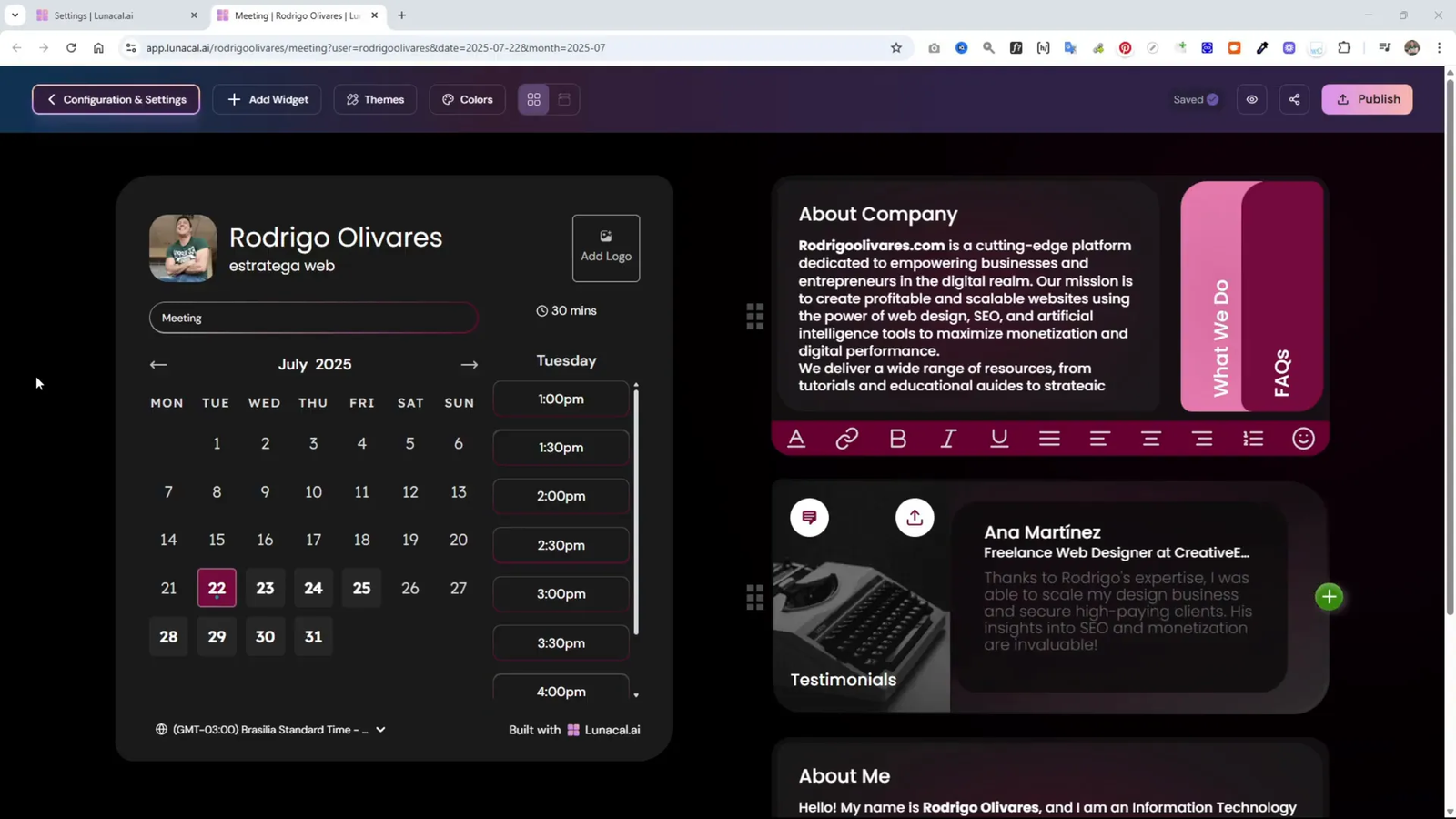 LunaCal AI: La Mejor Alternativa a Calendly para Agendar Reuniones 2 Página estructurada y funcional creada automáticamente por LunaCal