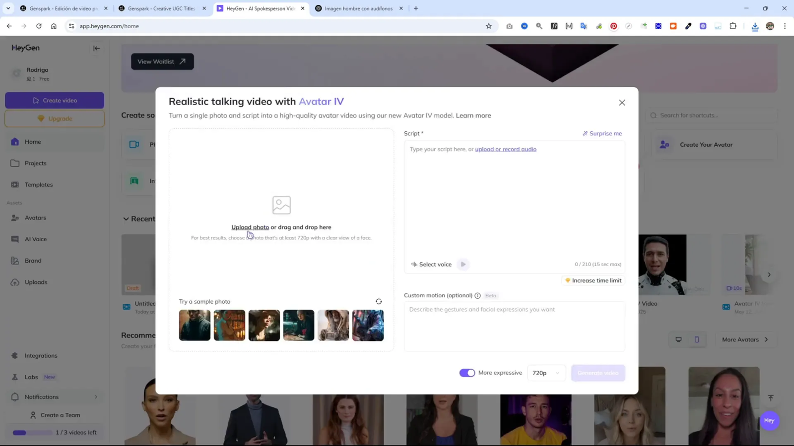 Guardando fotograma del avatar para uso en ChatGPT