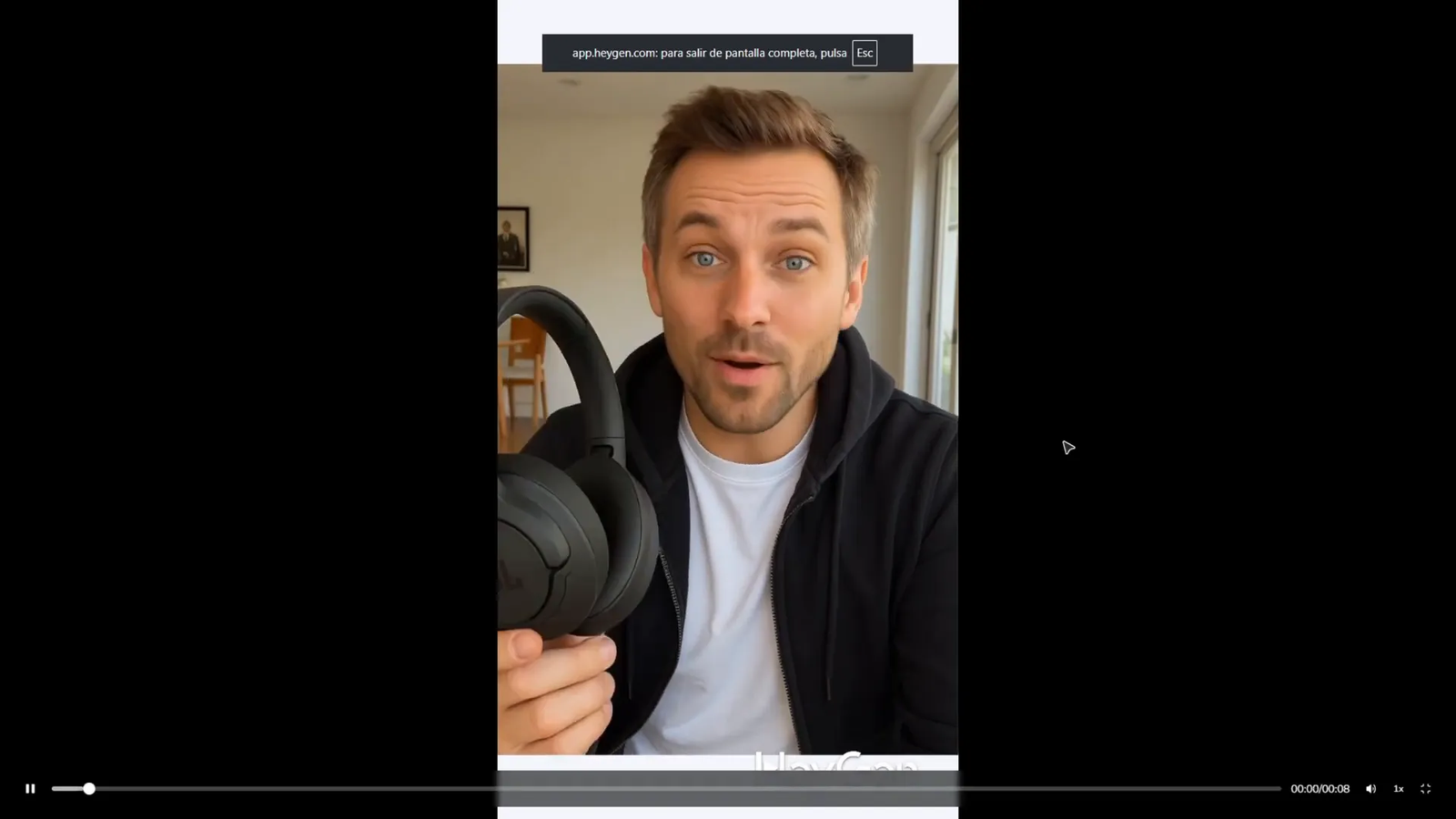 Reproducción del video generado en HeyGen IA en pantalla completa