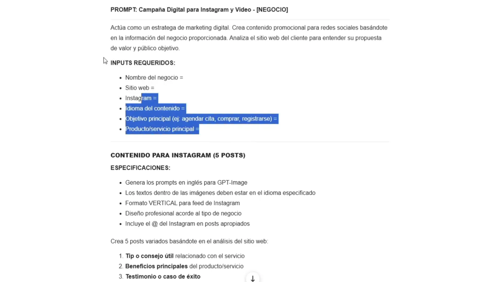 Para de Vender Sitios Web, Comienza con ESTO (GenSpark hace todo) 2 Prompt parametrizable para generación de contenido automático