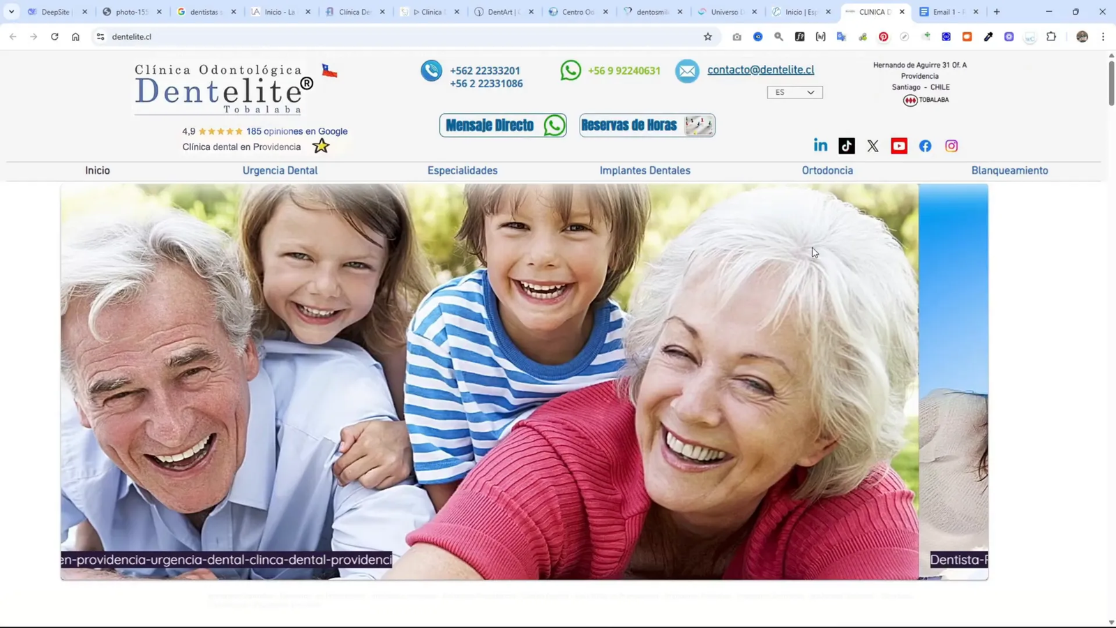 Ejemplo de sitio web antiguo de dentista para rediseñar