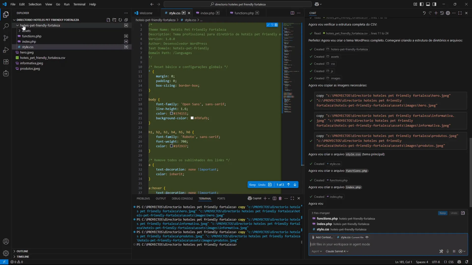 Estructura de archivos generada para el tema personalizado en VS Code