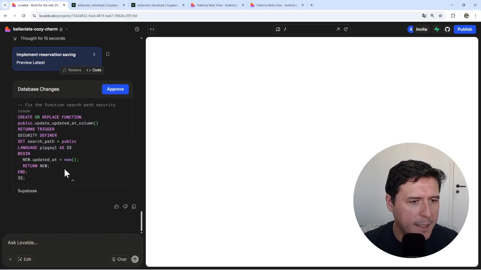 Lovable creando tablas de base de datos