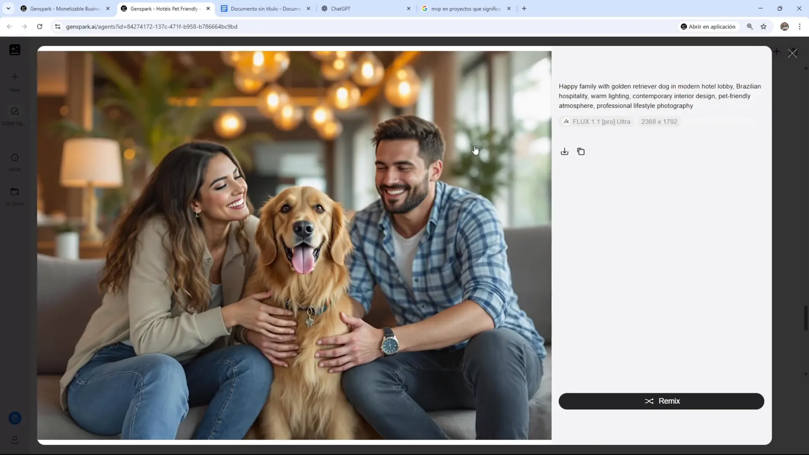 Imágenes generadas con IA mostrando pareja con perro Golden Retriever